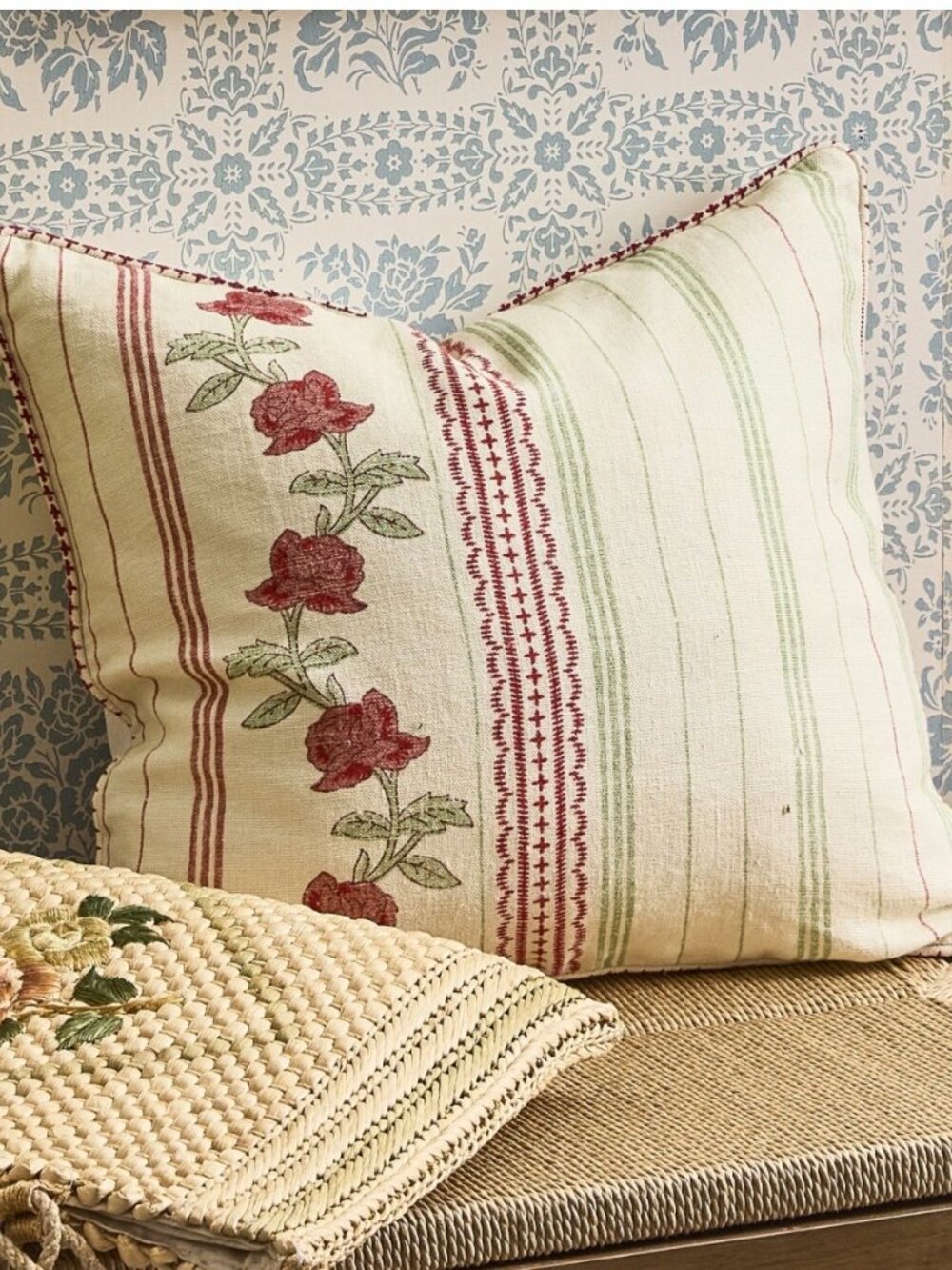Stunning! GreenRow Rosie Floral Stripe Linen Pillow Cover - New!